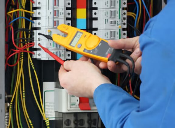 Electrical services include testing electrical circuits on a main breaker panelboard