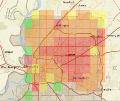 MLGW Power Outage Map during Hurricane Elvis, July 2003