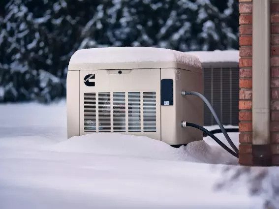 Image of a snow covered Cummins RS20A home standby generator