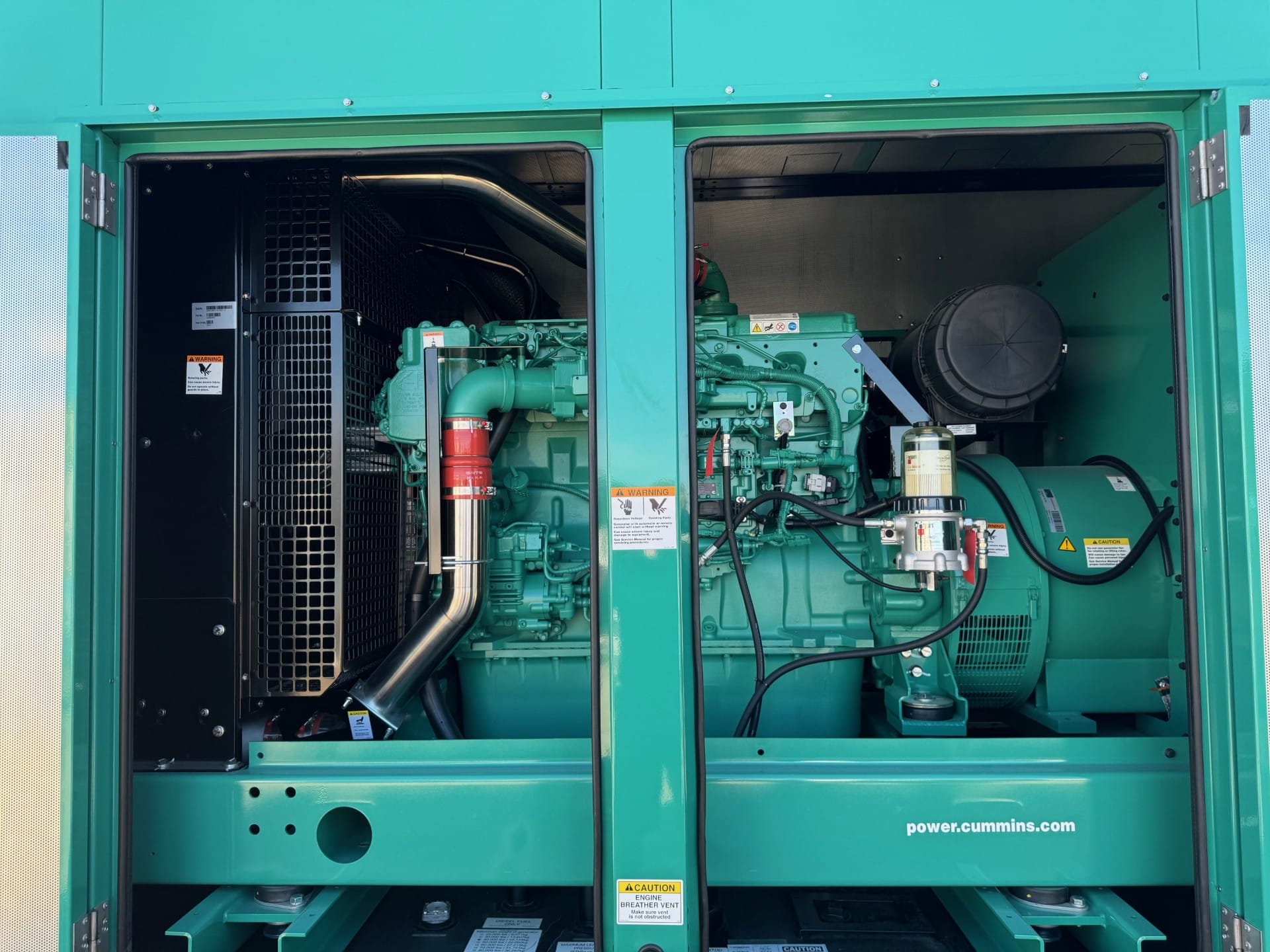 Engine view of Cummins 500DFEK 500kW Commercial & Industrial Standby Power system.